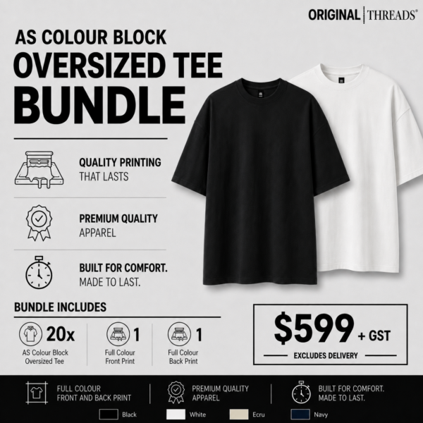 AS COLOUR BLOCK OVERSIZED TEE DTF BUNDLE 2026 Bundle 2 - Custom Tees Black Or White Screenprint